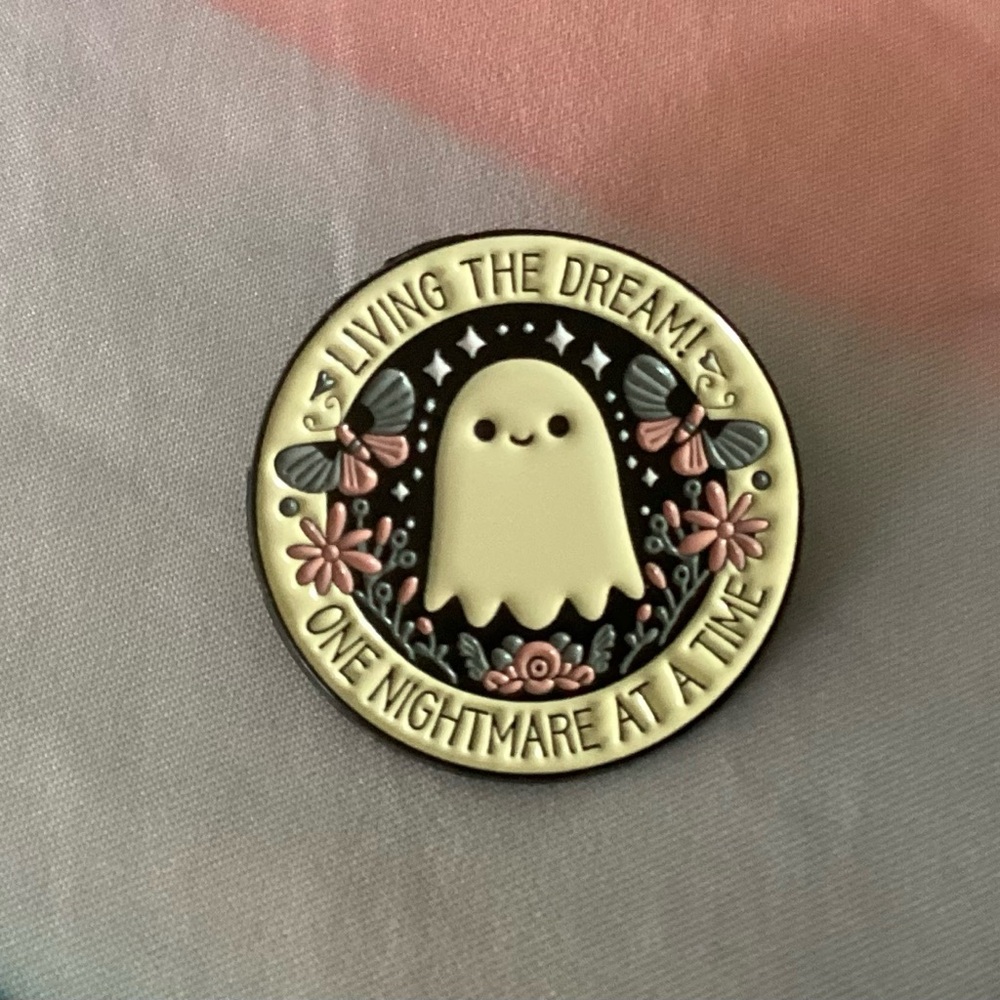 Ghost Enamel Pin with Floral Design